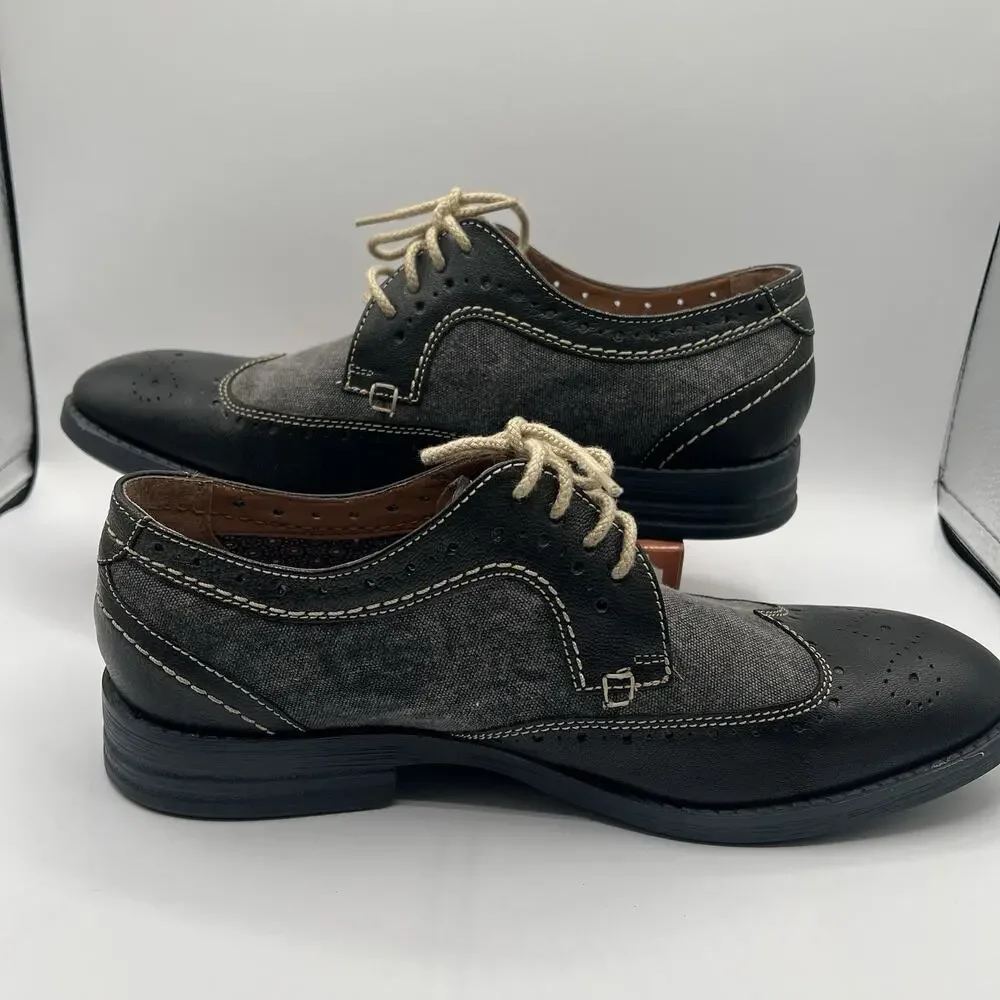 Clarks Delsin Wing Mens Wingtip Brogue Oxford Shoes Size 9.5 Black Leather Gray